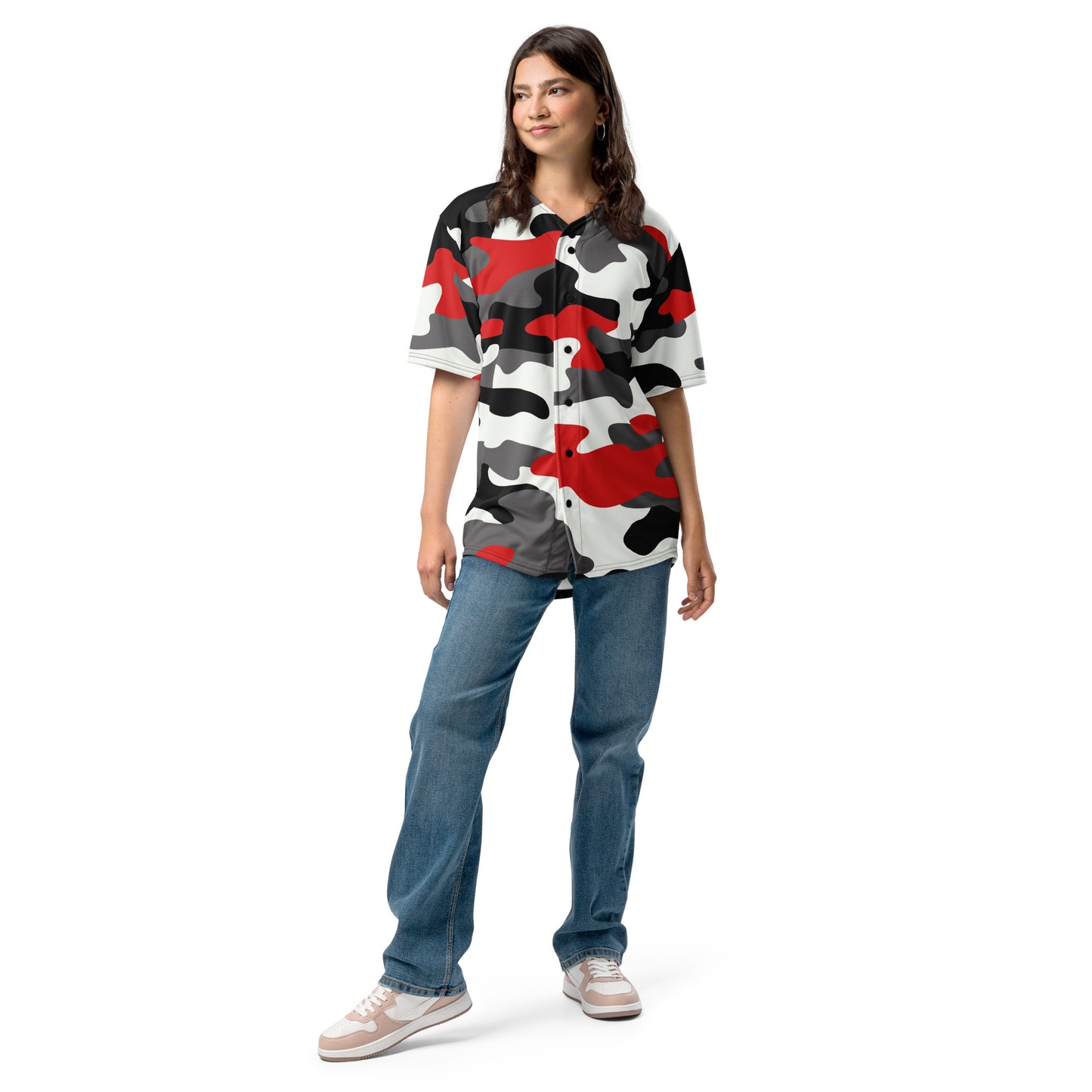 Baseball Jersey | Red, Black & White Camouflage