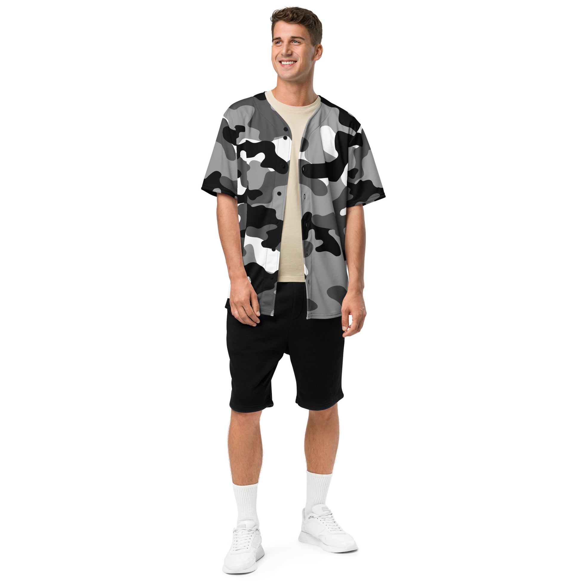 Baseball Jersey | Black, White & Gray Camouflage