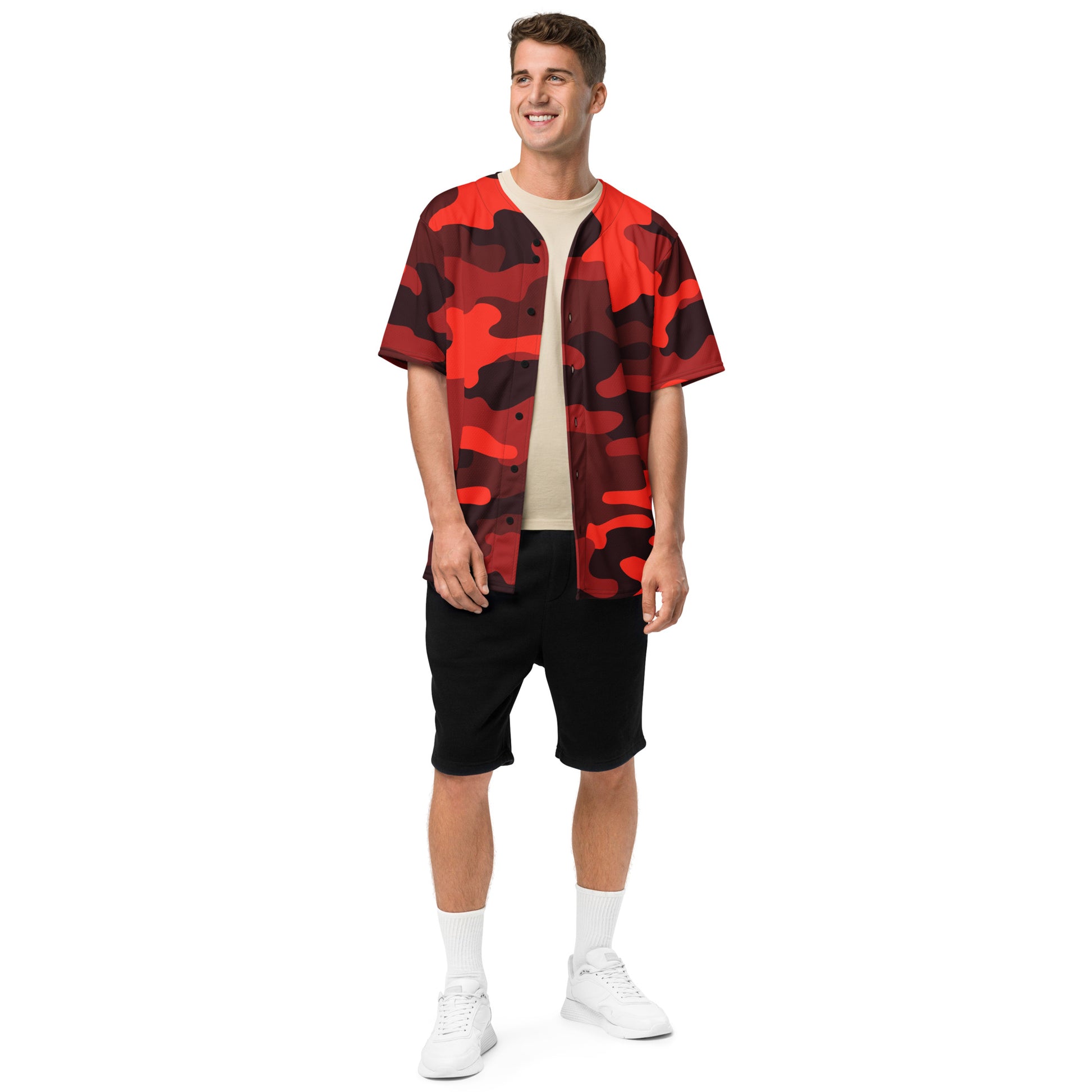 Baseball Jersey | Scarlet Red & Black Camouflage