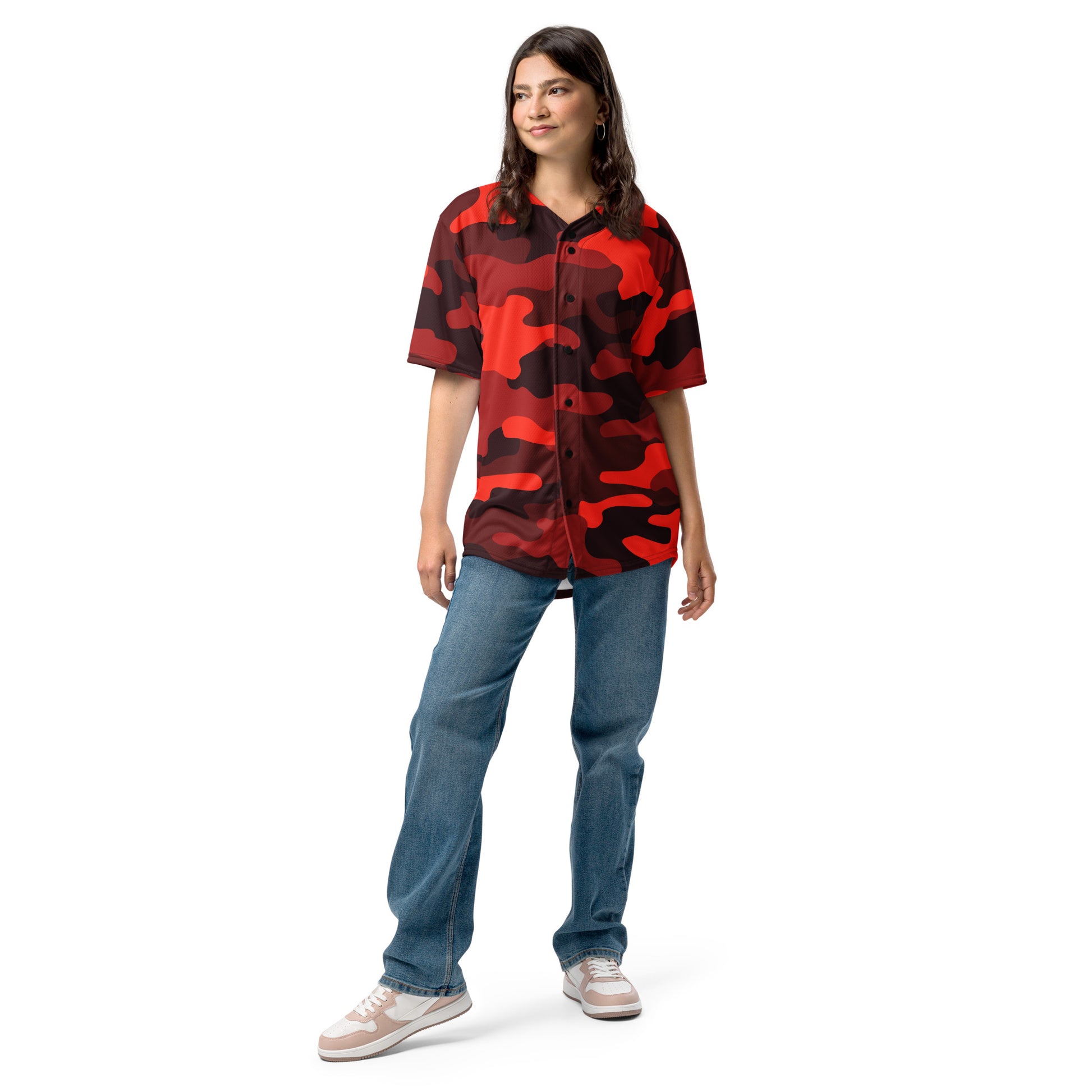 Baseball Jersey | Scarlet Red & Black Camouflage