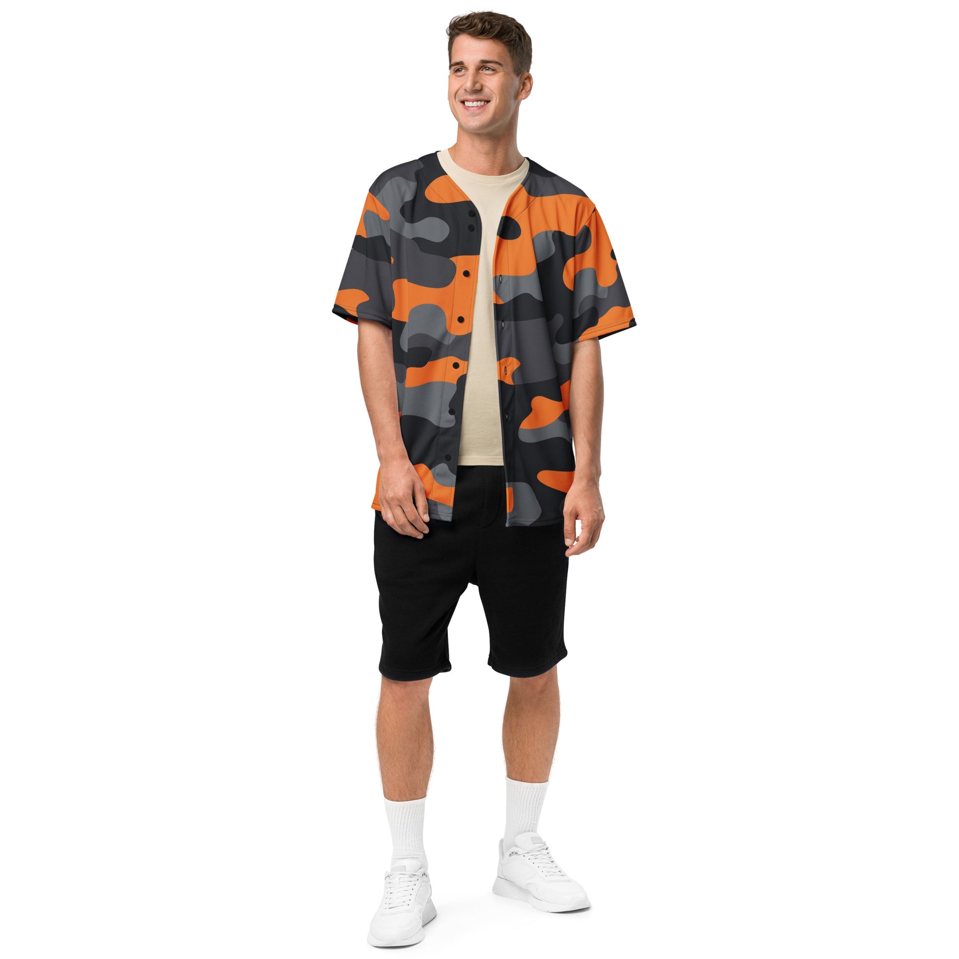 Baseball Jersey | Orange, Black & Gray Camouflage