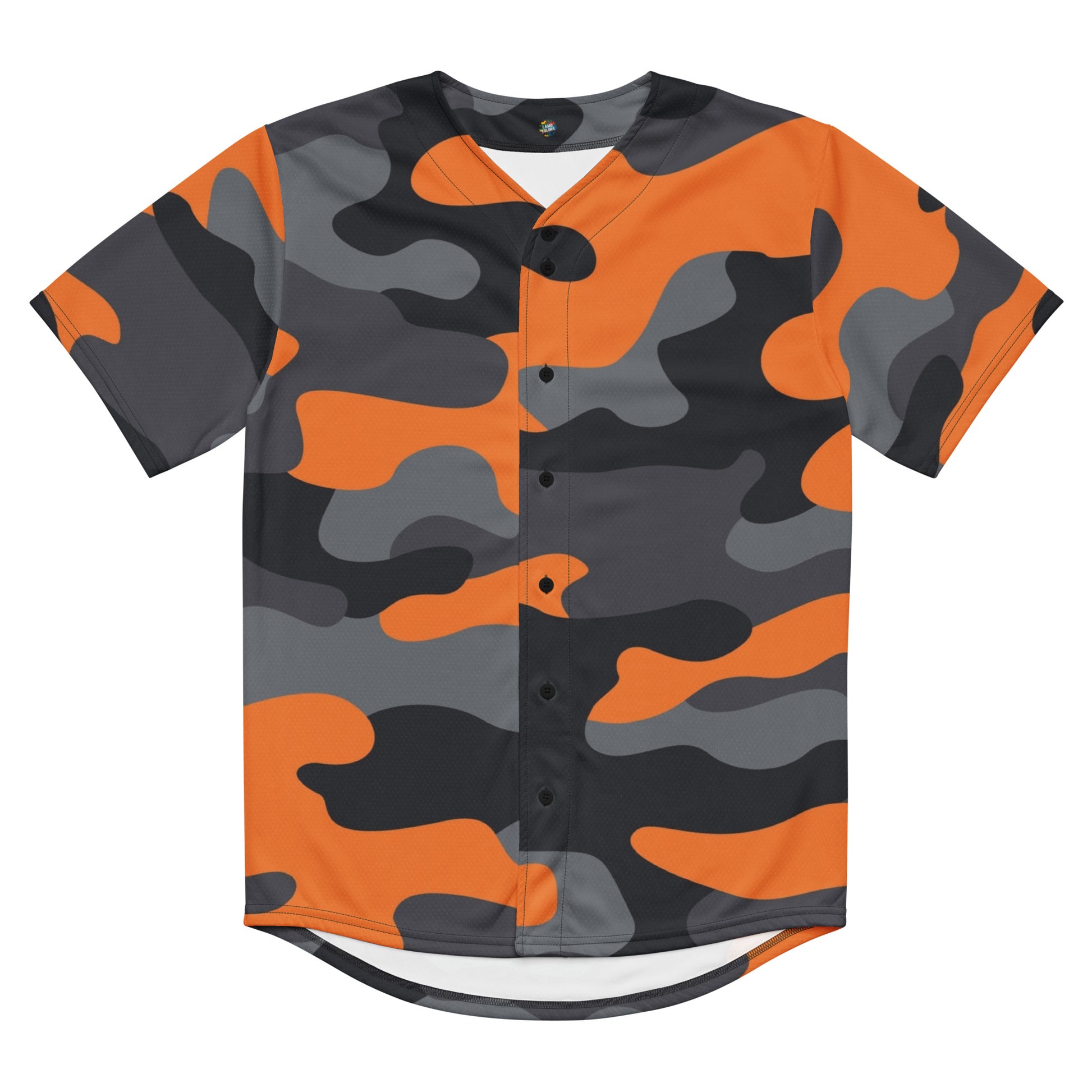 Baseball Jersey | Orange, Black & Gray Camouflage