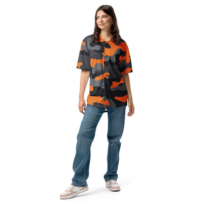 Baseball Jersey | Orange, Black & Gray Camouflage