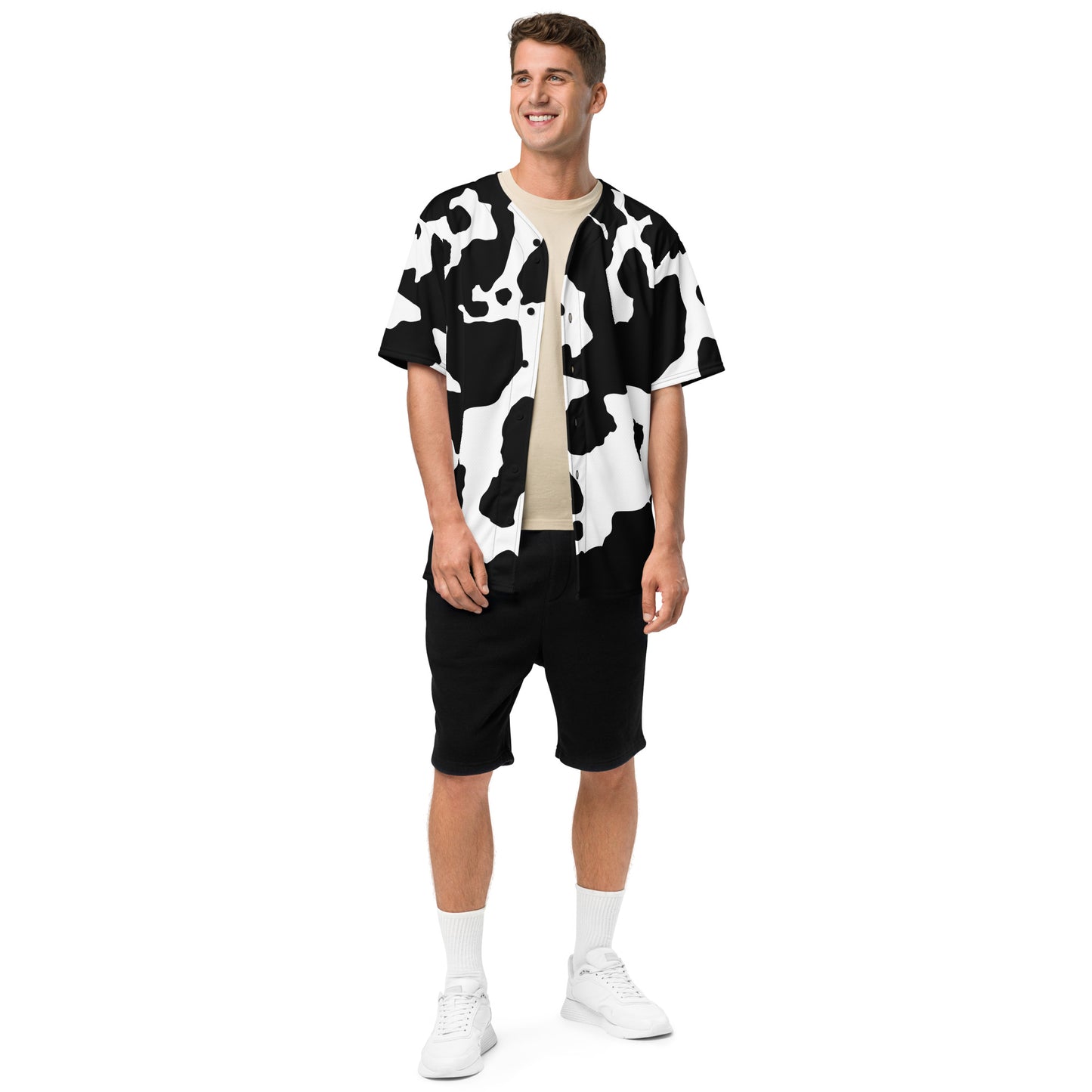 Baseball Jersey | Unisex | Black & White Cow Camouflage