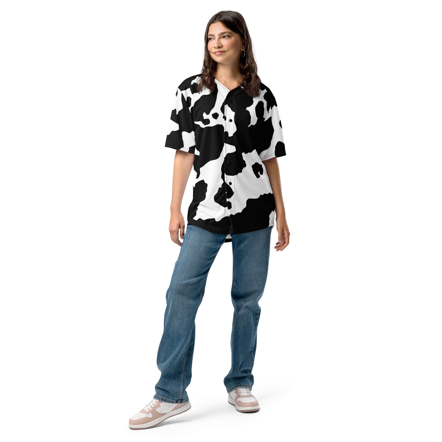 Baseball Jersey | Unisex | Black & White Cow Camouflage