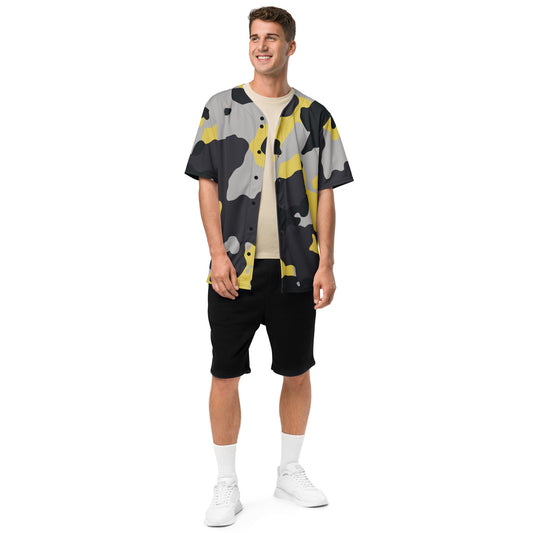 Baseball Jersey | Unisex | Yellow, Black, and Silver Camouflage