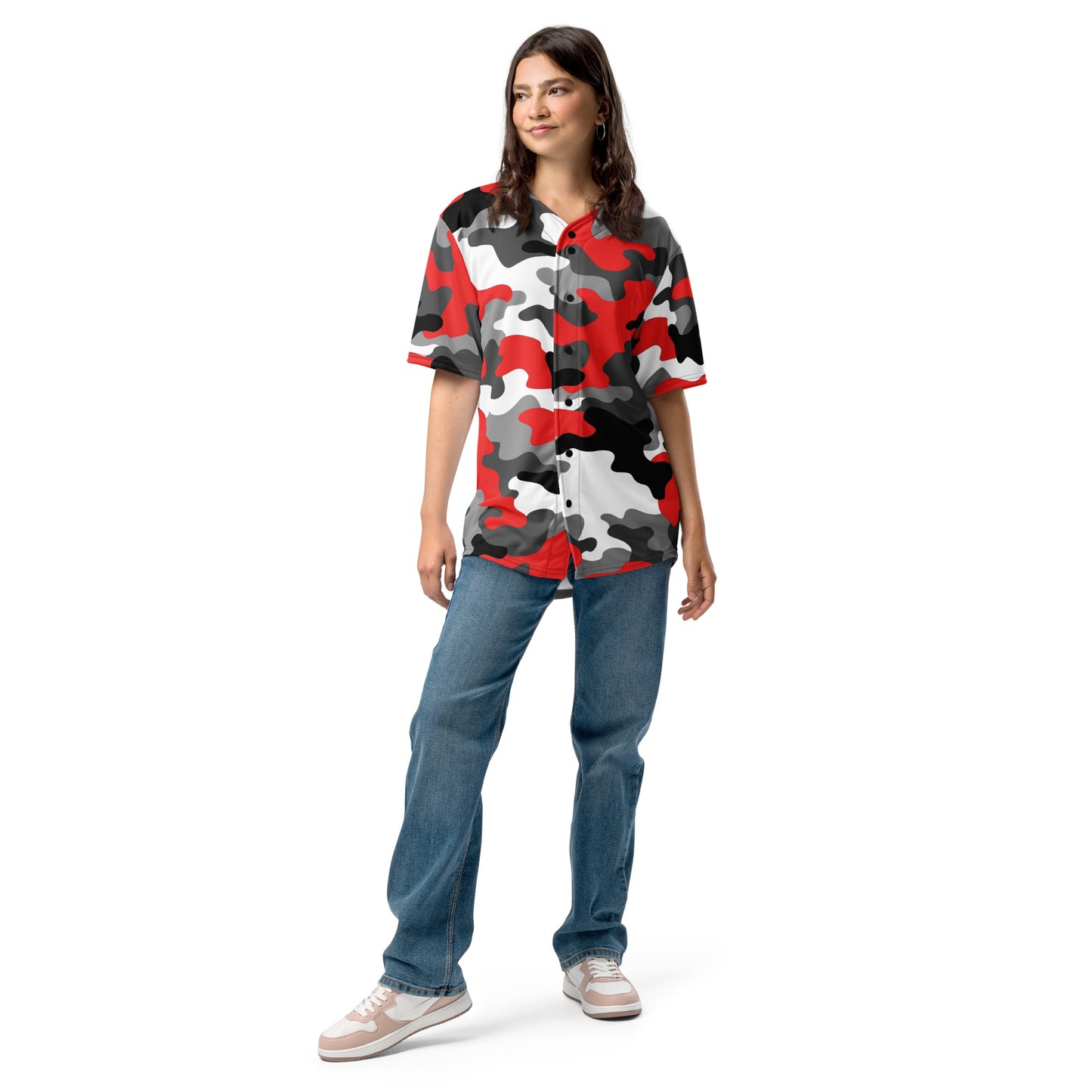 Camo Baseball Jersey | Red, Gray, Black & White