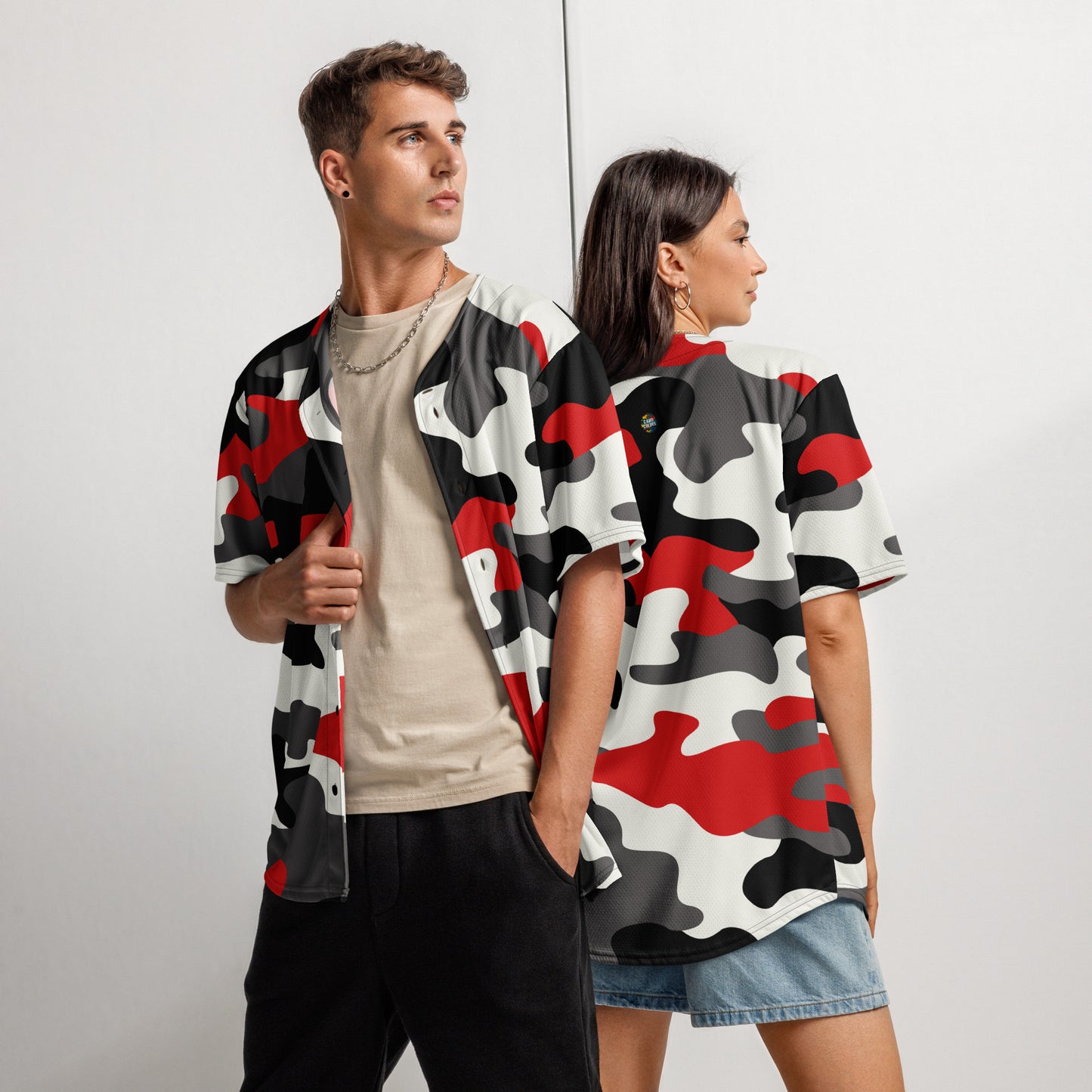 Baseball Jersey | Red, Black & White Camouflage