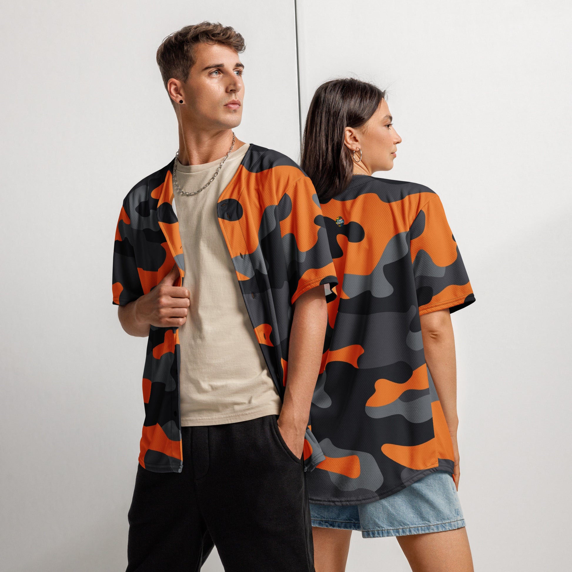 Baseball Jersey | Orange, Black & Gray Camouflage