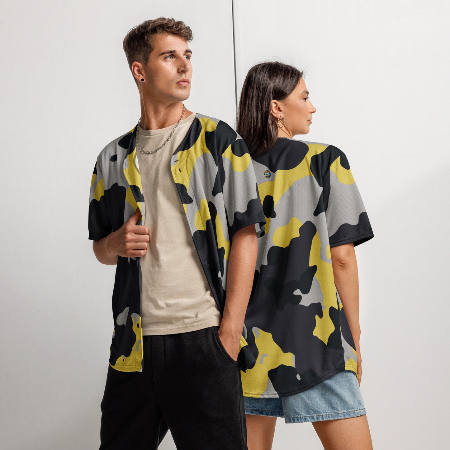 Baseball Jersey | Unisex | Yellow, Black, and Silver Camouflage