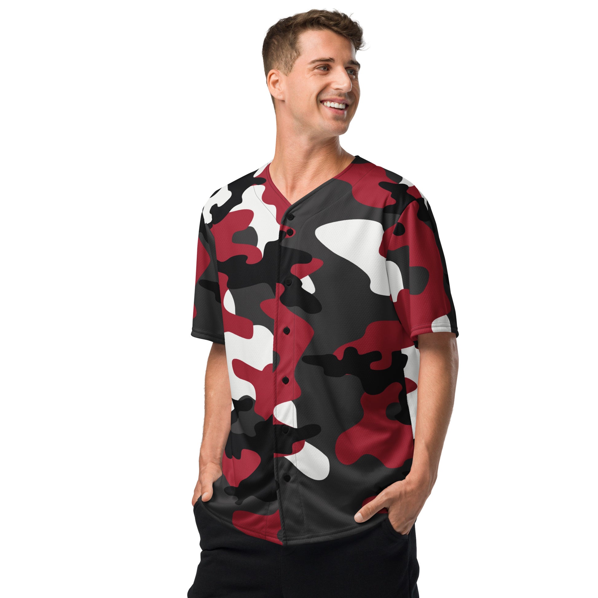 Camo Baseball Jersey | Red, Jungle Green, Black and White