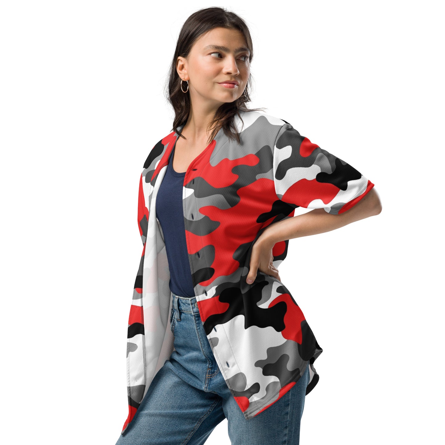 Camo Baseball Jersey | Red, Gray, Black & White