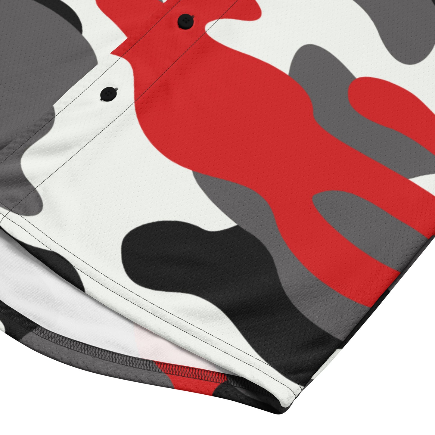 Baseball Jersey | Red, Black & White Camouflage