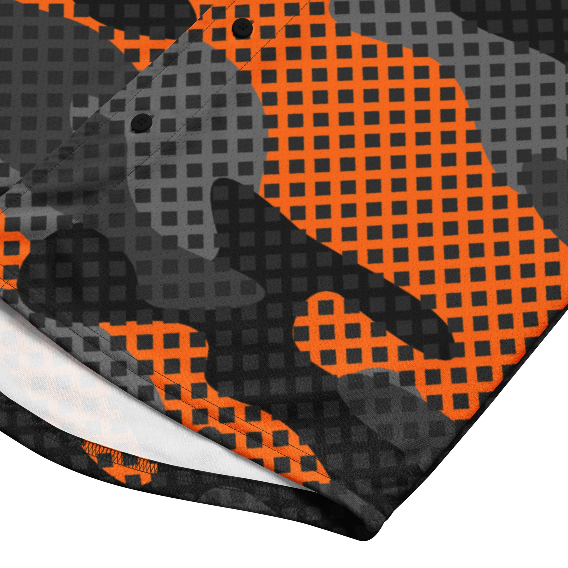 Baseball Jersey | Black & Orange Pixel Camouflage