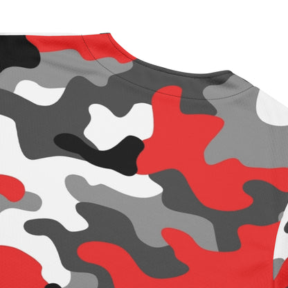 Camo Baseball Jersey | Red, Gray, Black & White