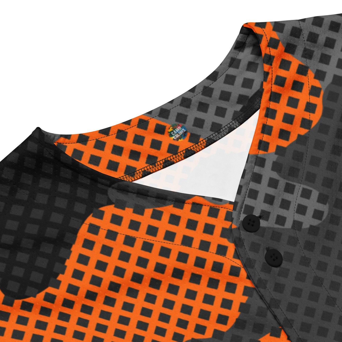 Baseball Jersey | Black & Orange Pixel Camouflage