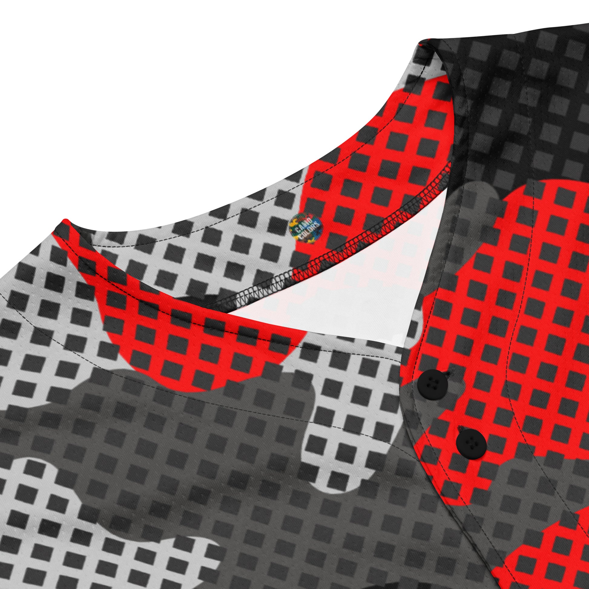 Camo Baseball Jersey | Red, Black and Gray Pixel Camouflage