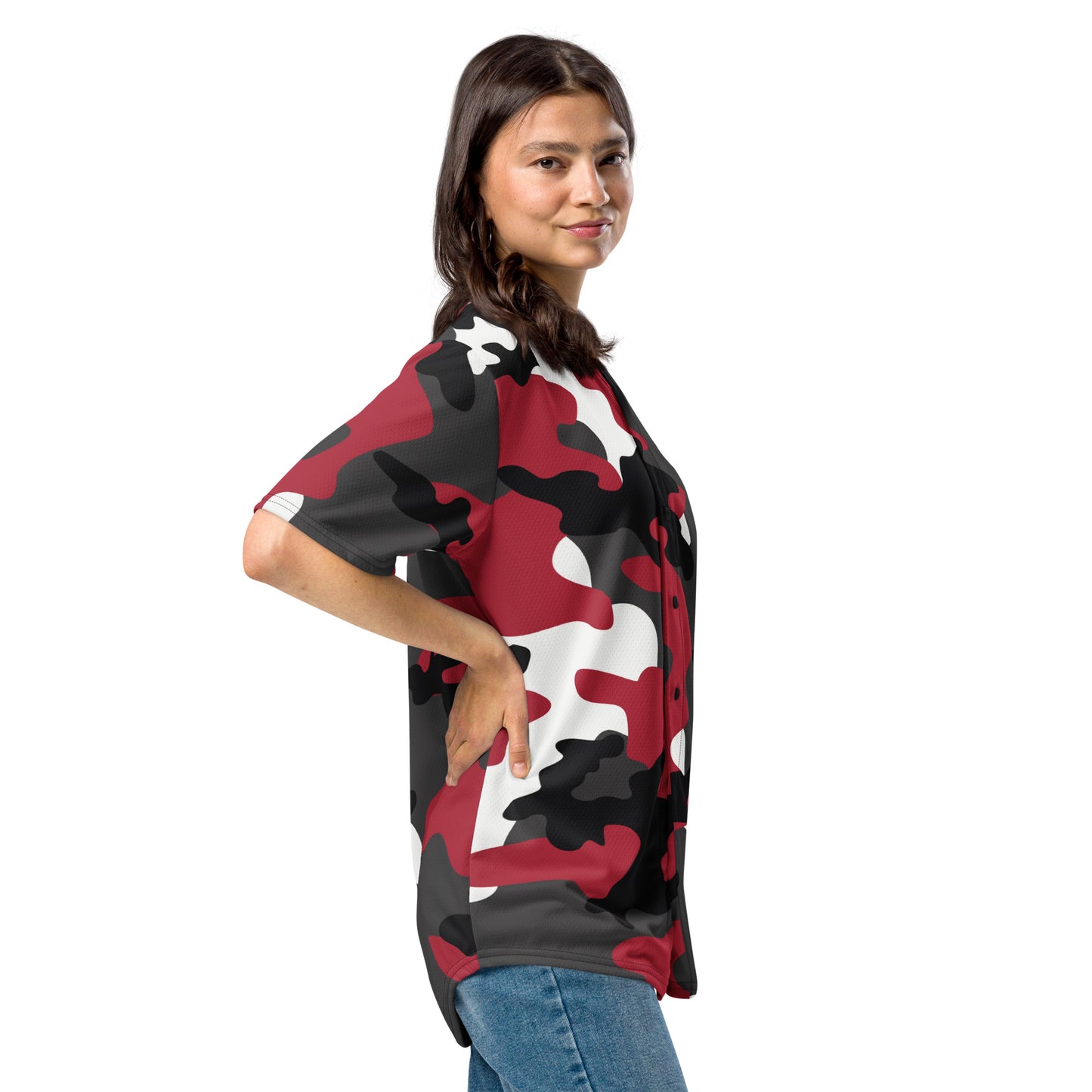 Camo Baseball Jersey | Red, Jungle Green, Black and White