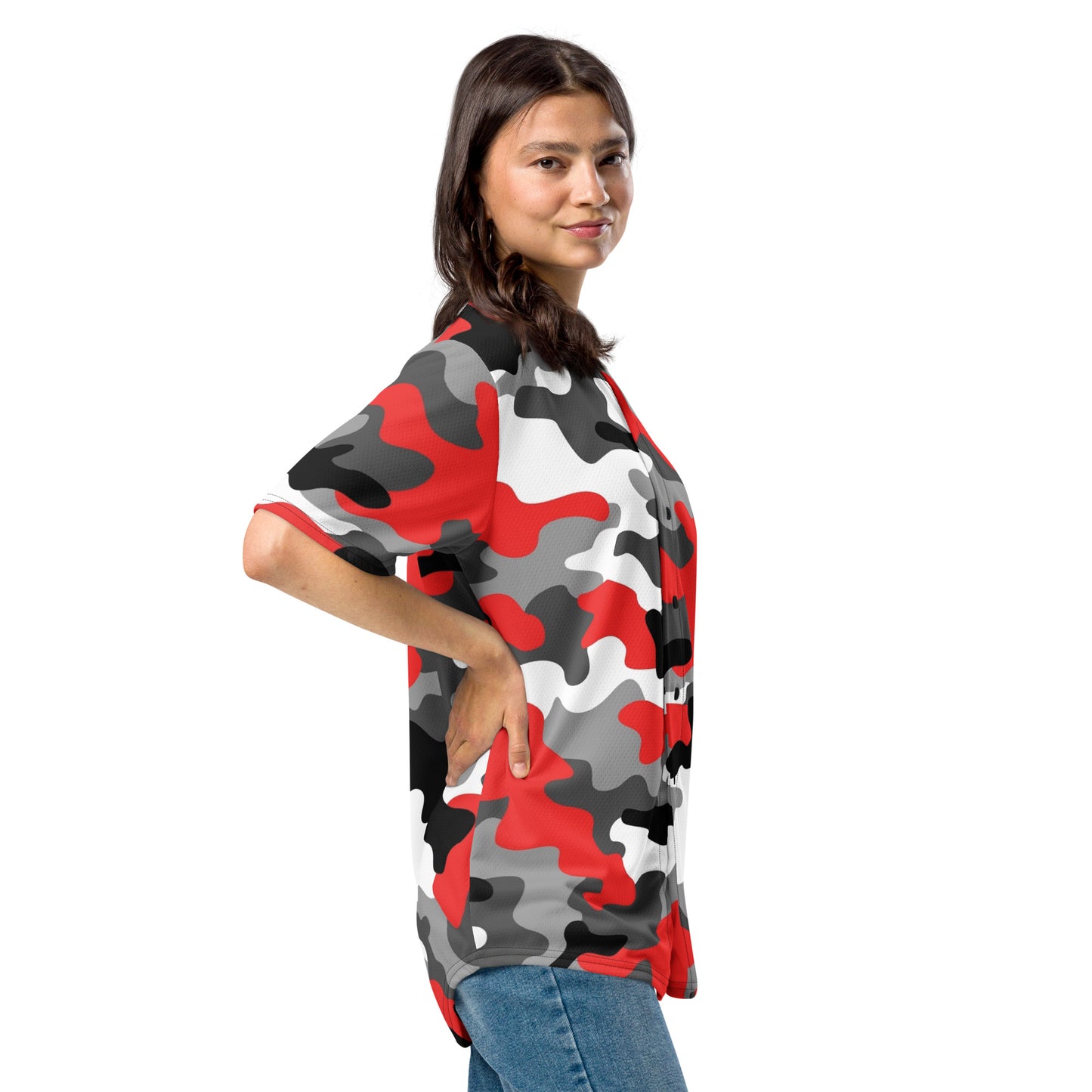 Camo Baseball Jersey | Red, Gray, Black & White