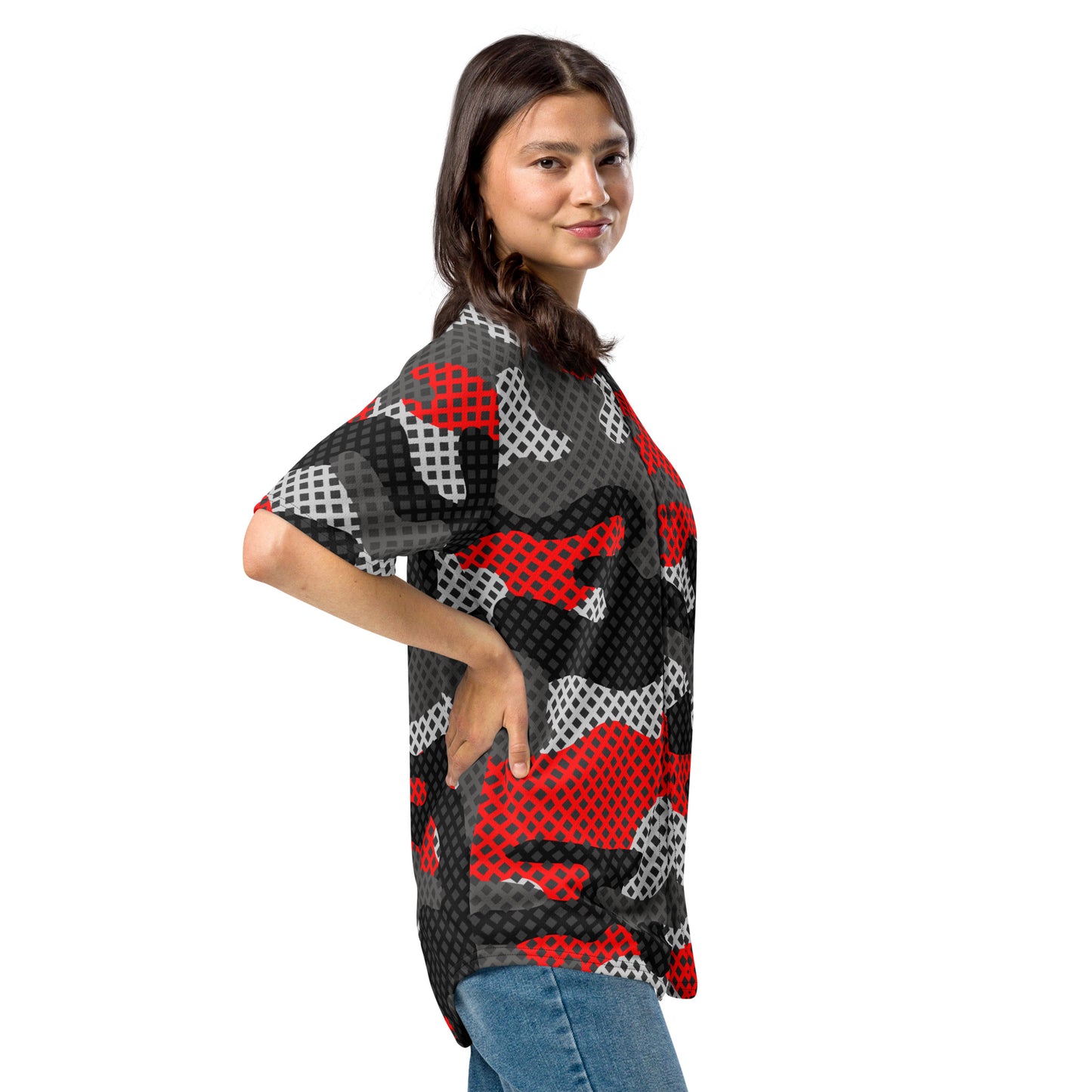 Camo Baseball Jersey | Red, Black and Gray Pixel Camouflage