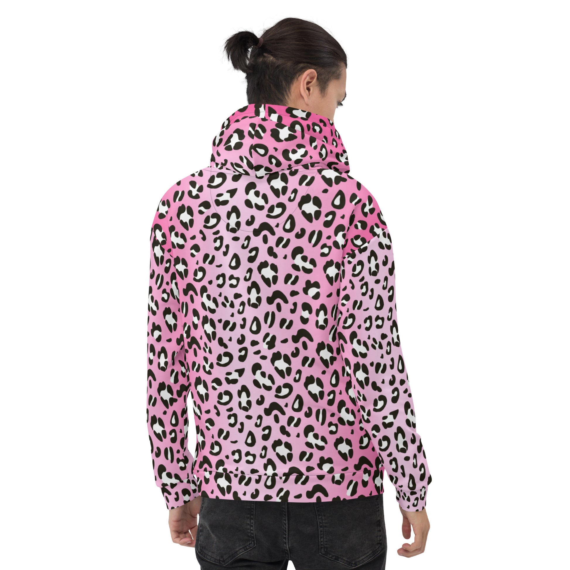 Leopard Hoodie | Black and White Pattern on Pink Background