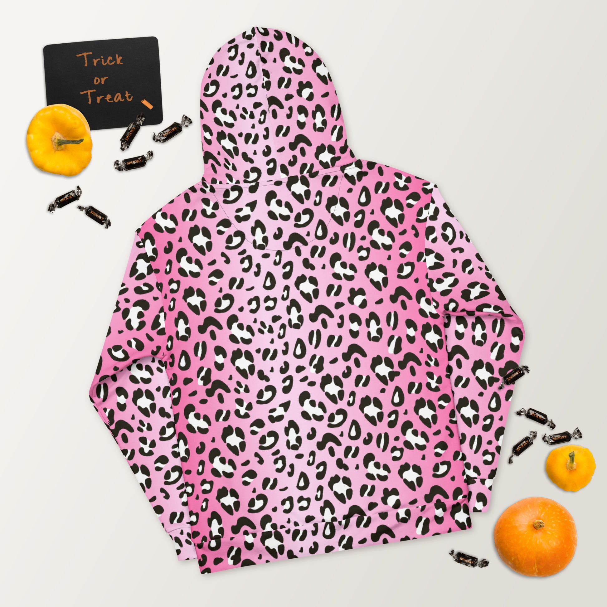 Leopard Hoodie | Black and White Pattern on Pink Background