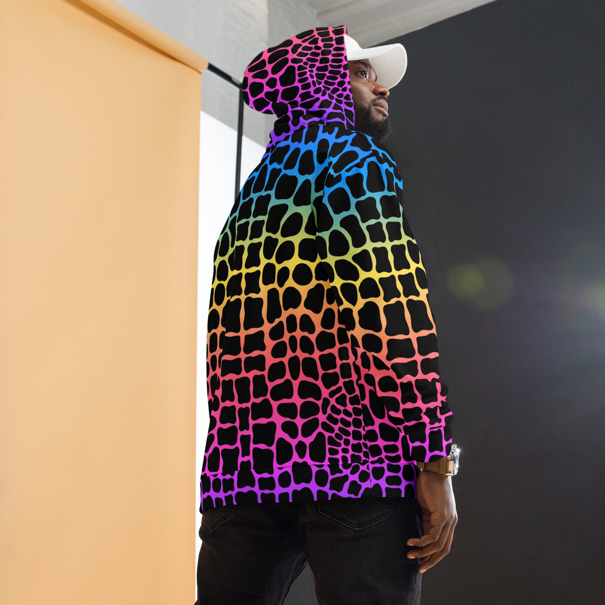 Unisex Hoodie | Neon Rainbow Colored Crocodile Print