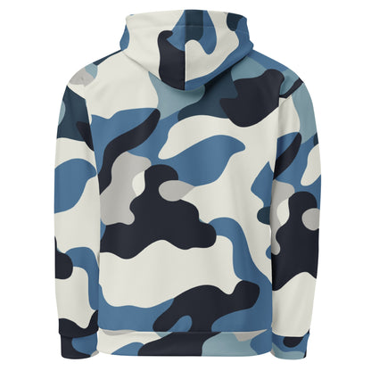 Snow Camo Hoodie | Unisex | White and Ice Blue Camouflage