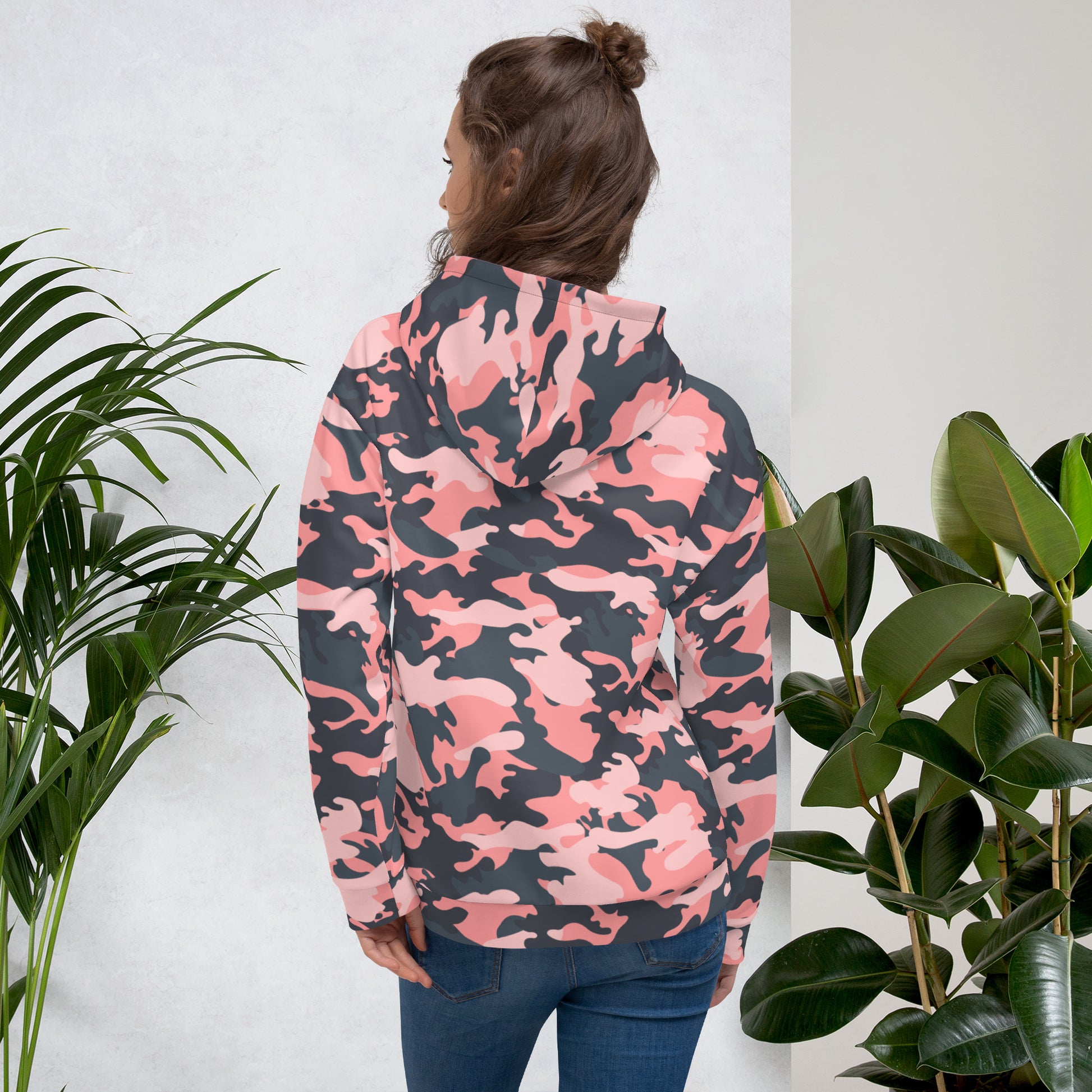 Pink Camo Hoodie | Mixed Charcoal and Light Salmon