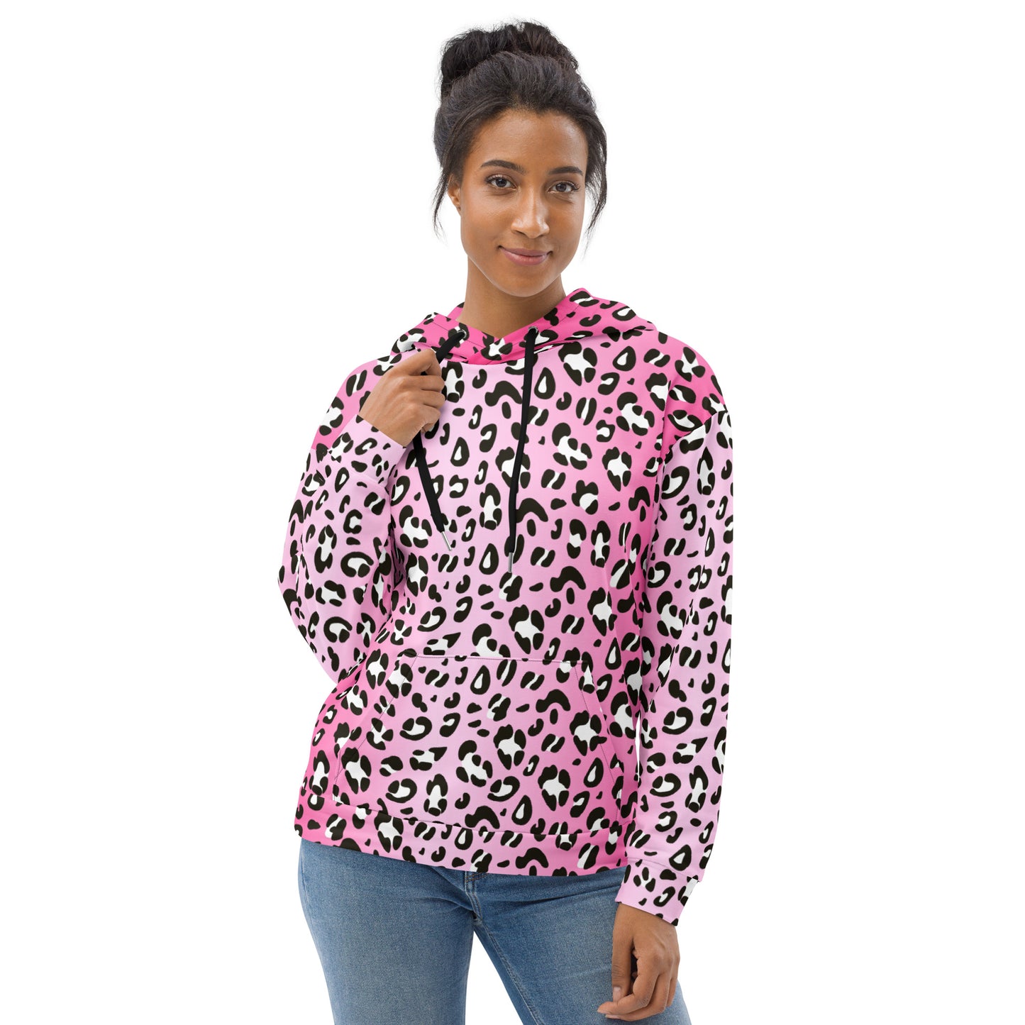 Leopard Hoodie | Black and White Pattern on Pink Background