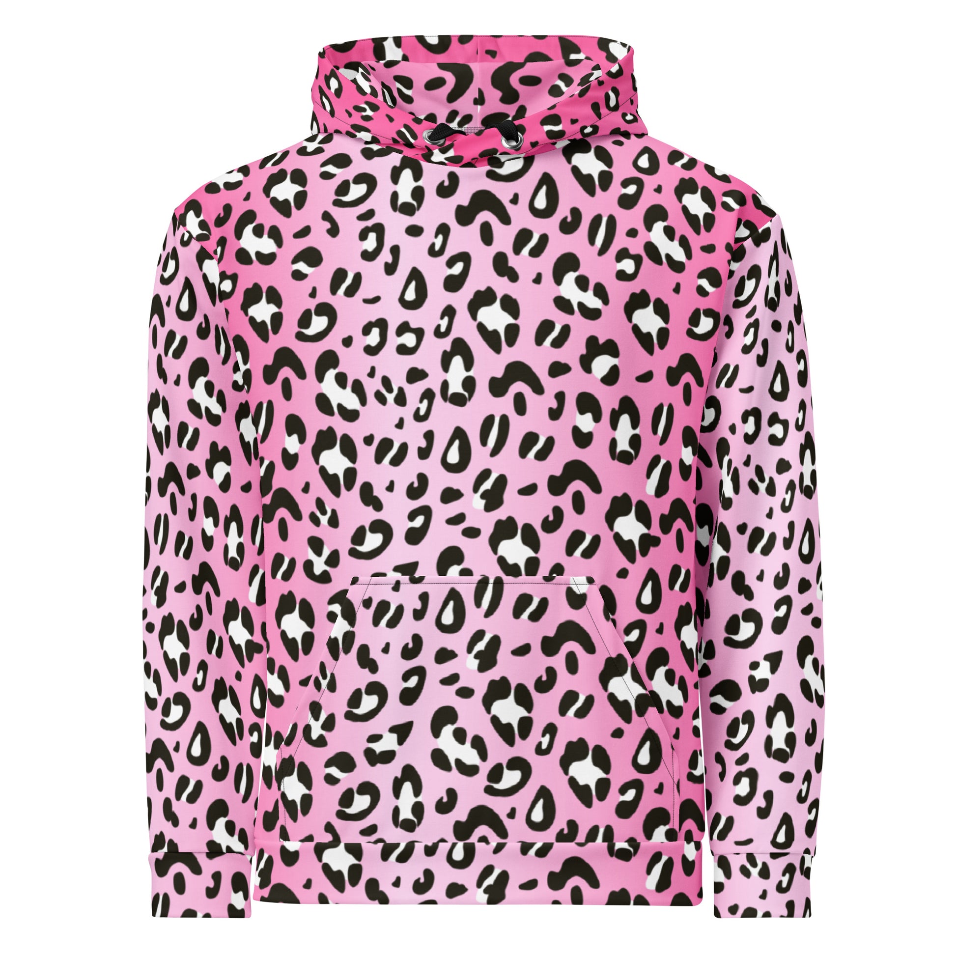 Leopard Hoodie | Black and White Pattern on Pink Background