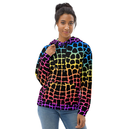 Unisex Hoodie | Neon Rainbow Colored Crocodile Print