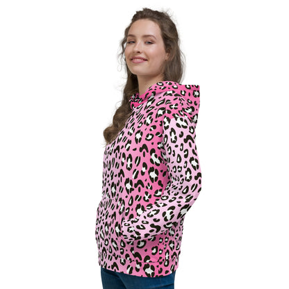 Leopard Hoodie | Black and White Pattern on Pink Background