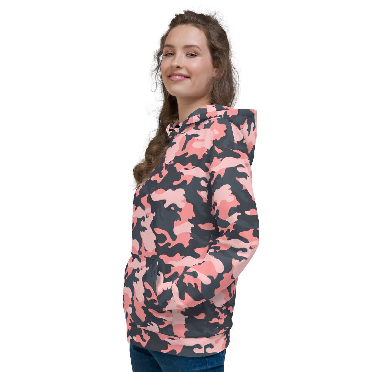 Pink Camo Hoodie | Mixed Charcoal and Light Salmon