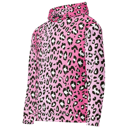 Leopard Hoodie | Black and White Pattern on Pink Background