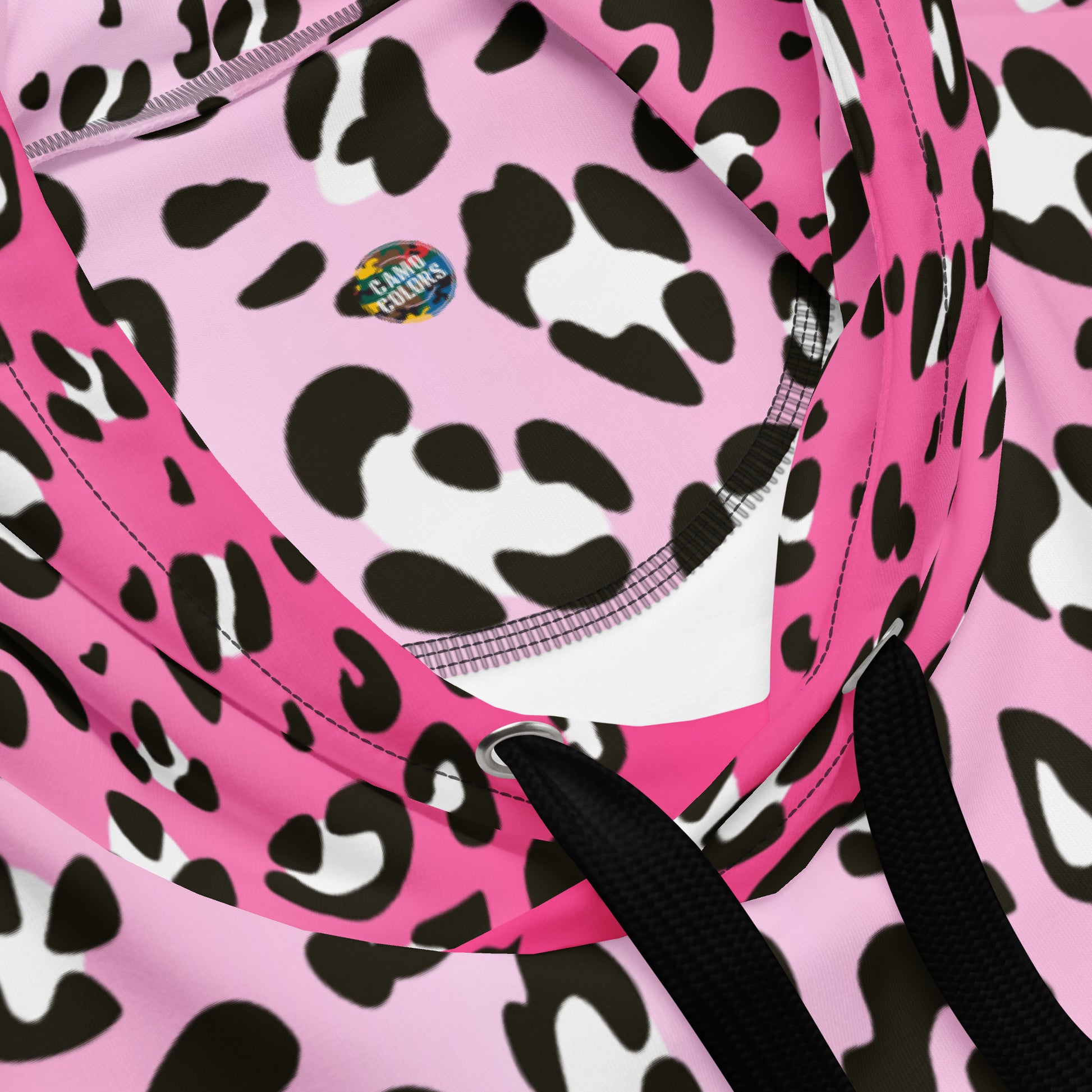 Leopard Hoodie | Black and White Pattern on Pink Background