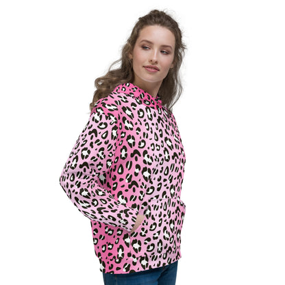 Leopard Hoodie | Black and White Pattern on Pink Background