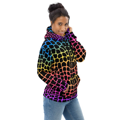 Unisex Hoodie | Neon Rainbow Colored Crocodile Print