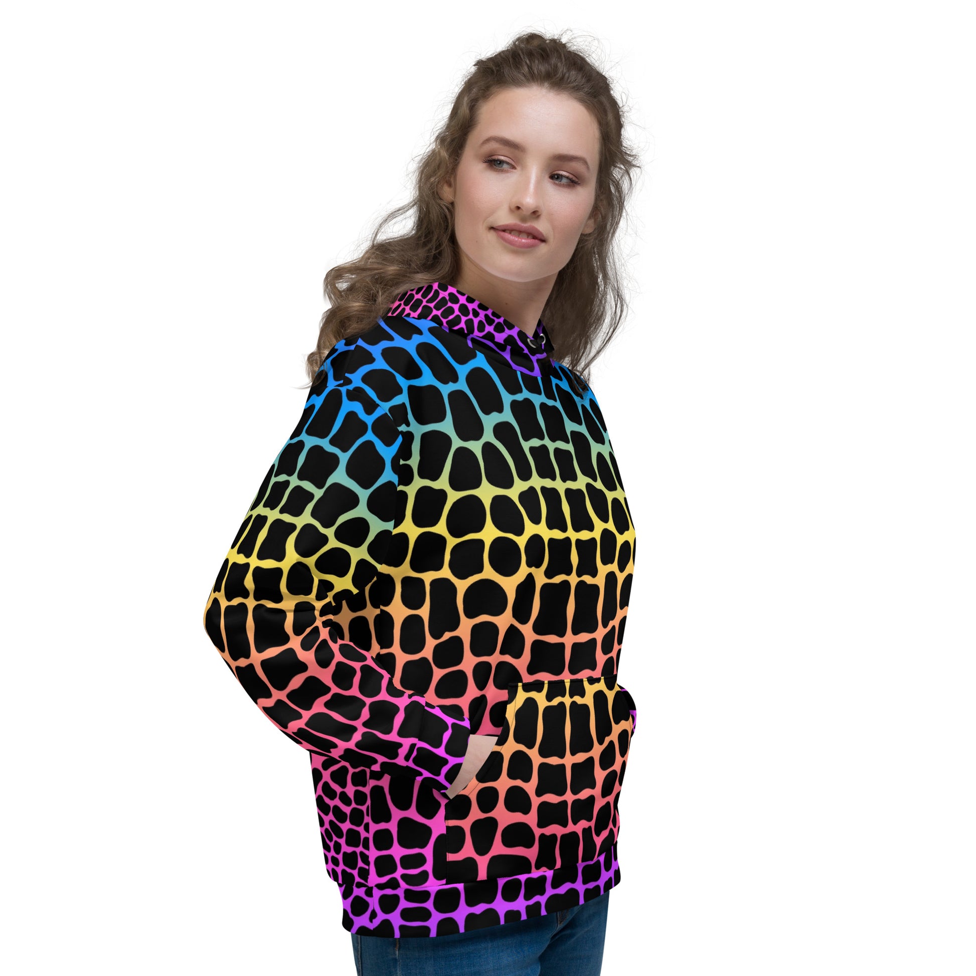 Unisex Hoodie | Neon Rainbow Colored Crocodile Print