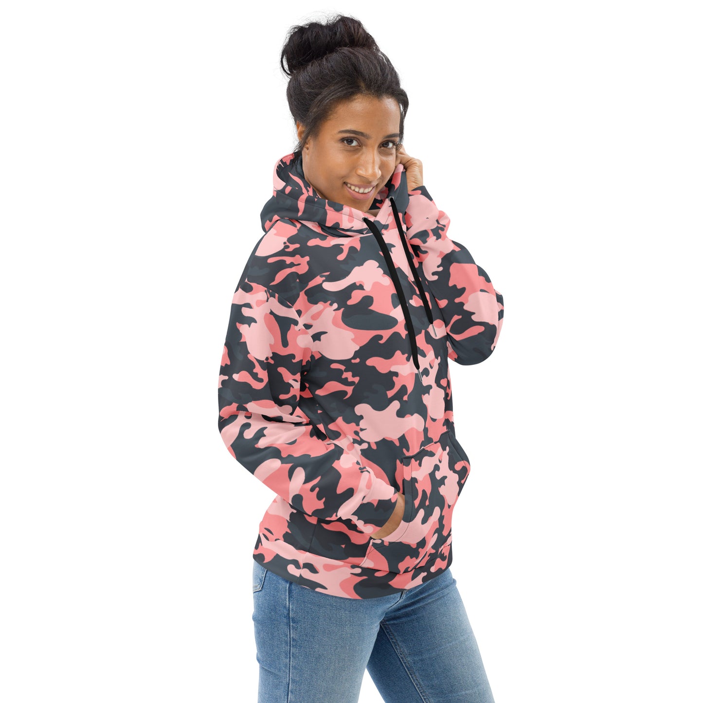 Pink Camo Hoodie | Mixed Charcoal and Light Salmon