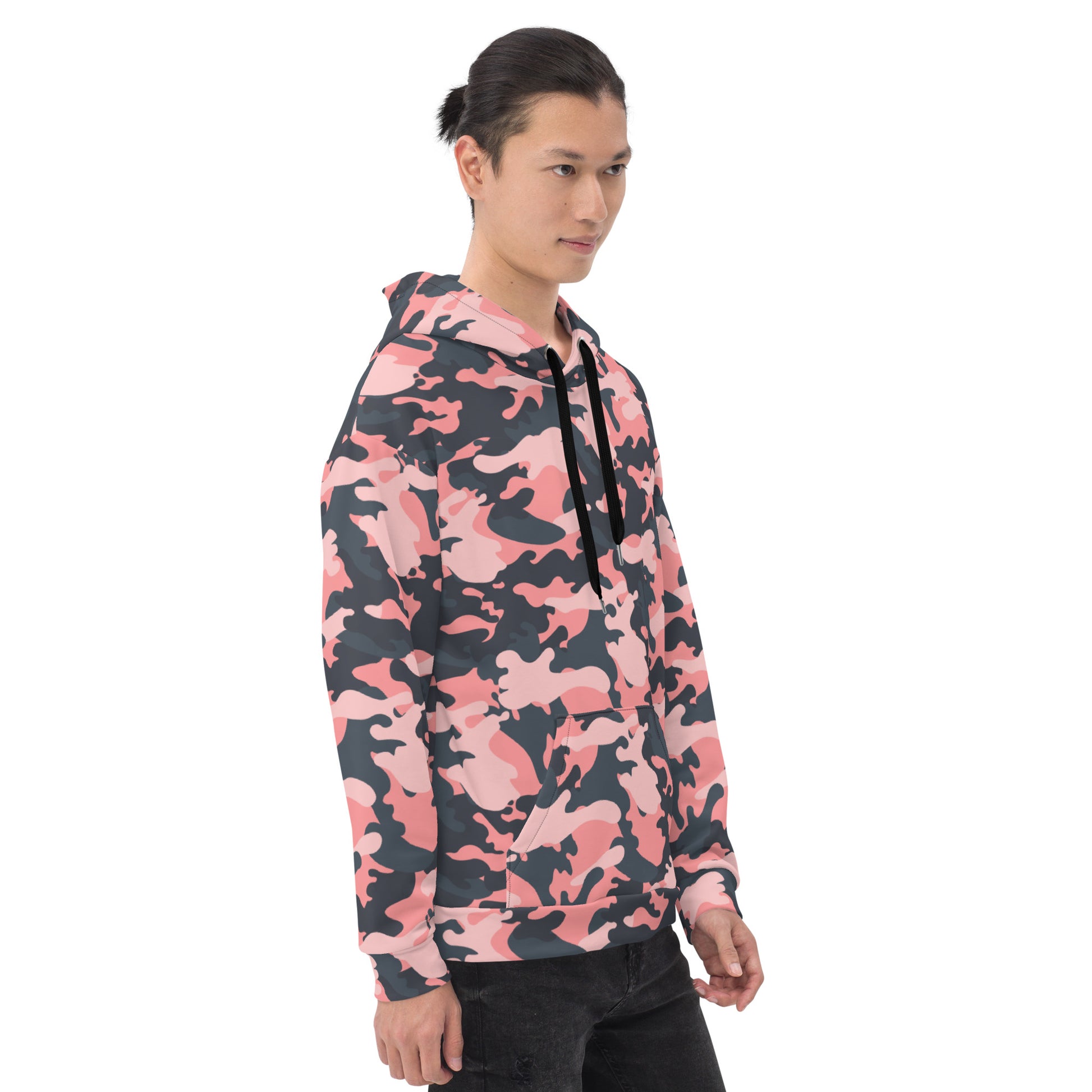 Pink Camo Hoodie | Mixed Charcoal and Light Salmon