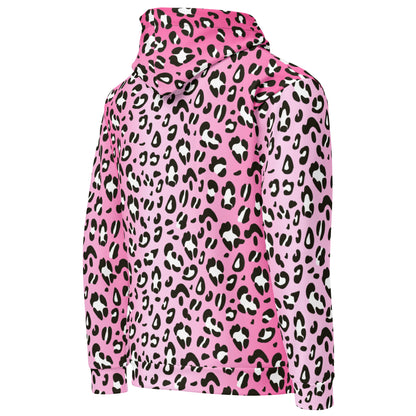 Leopard Hoodie | Black and White Pattern on Pink Background