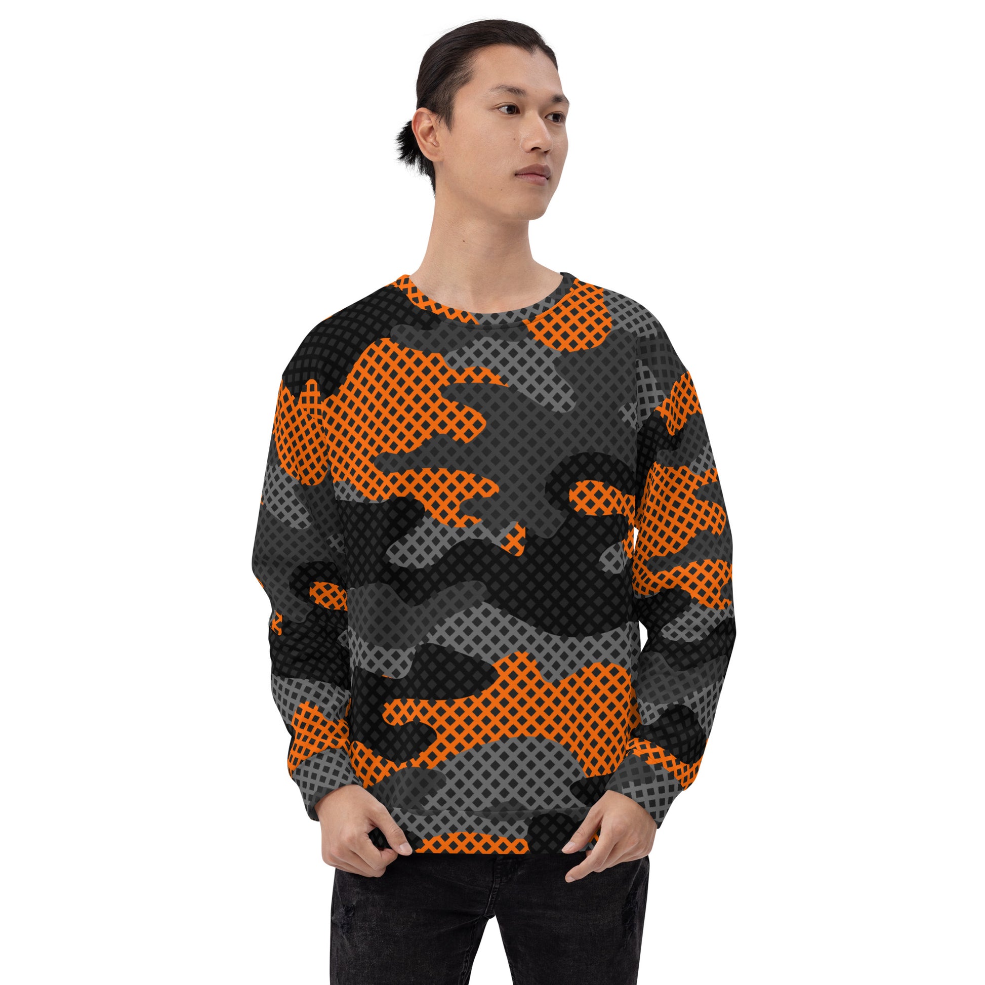 Camo Sweatshirt | Unisex | Black & Orange Pixel