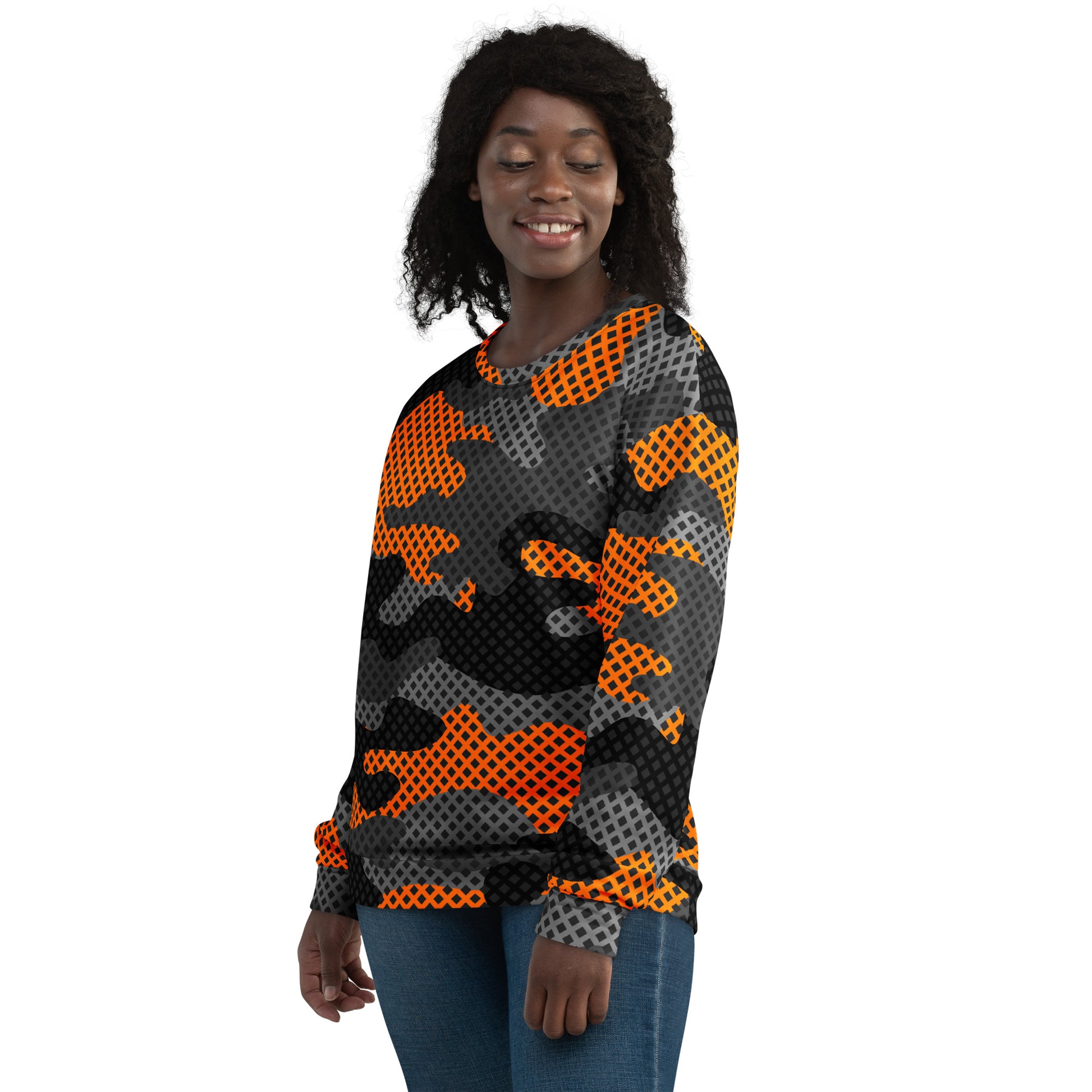 Camo Sweatshirt | Unisex | Black & Orange Pixel