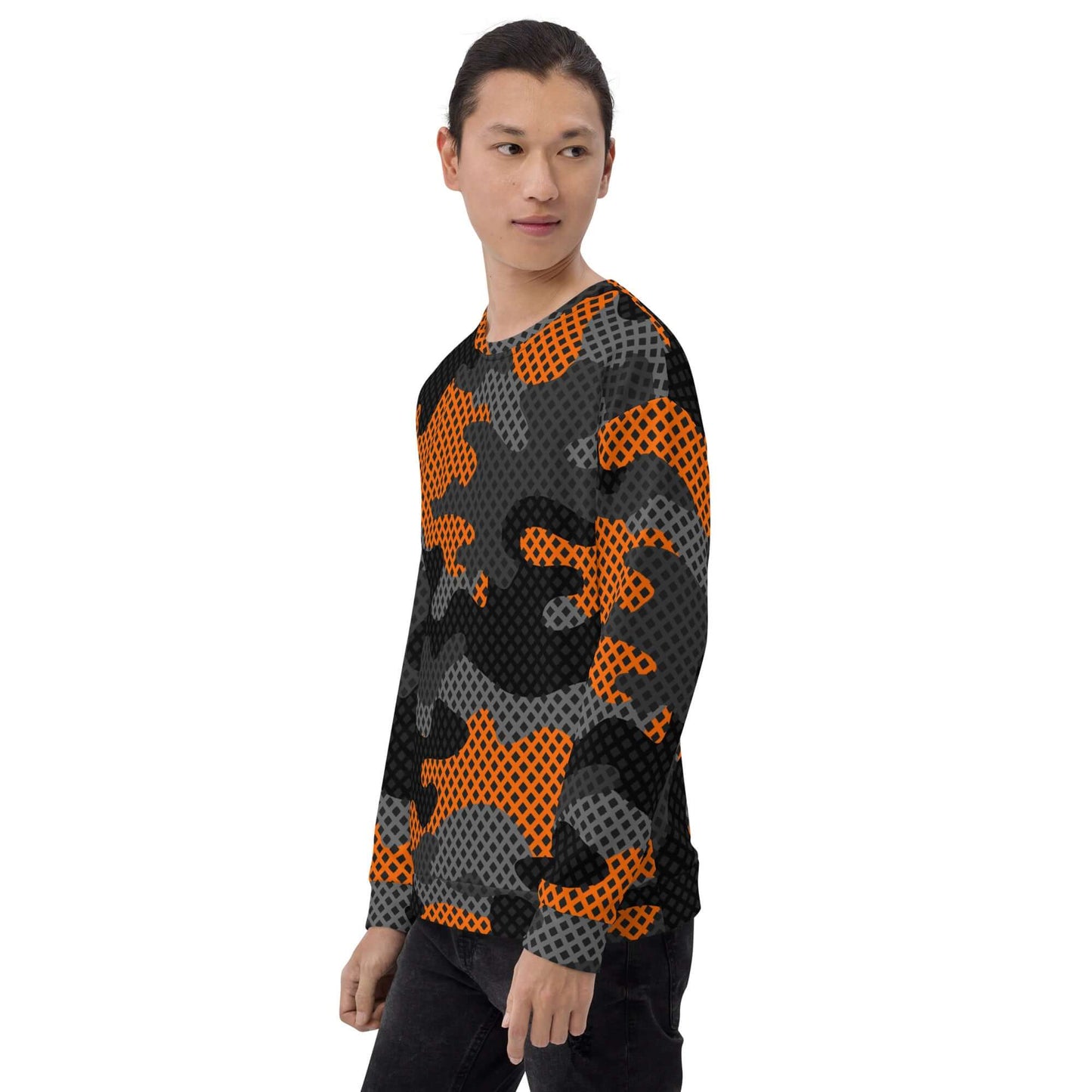 Camo Sweatshirt | Unisex | Black & Orange Pixel