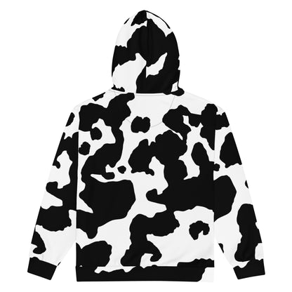 Camo Zip Up Hoodie | Unisex | Black & White Cow Skin