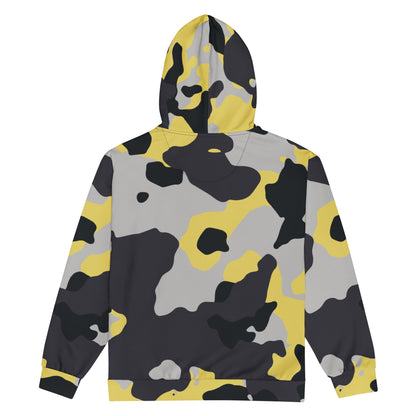 Camo Zip Up Hoodie | Unisex | Yellow, Black & Silver