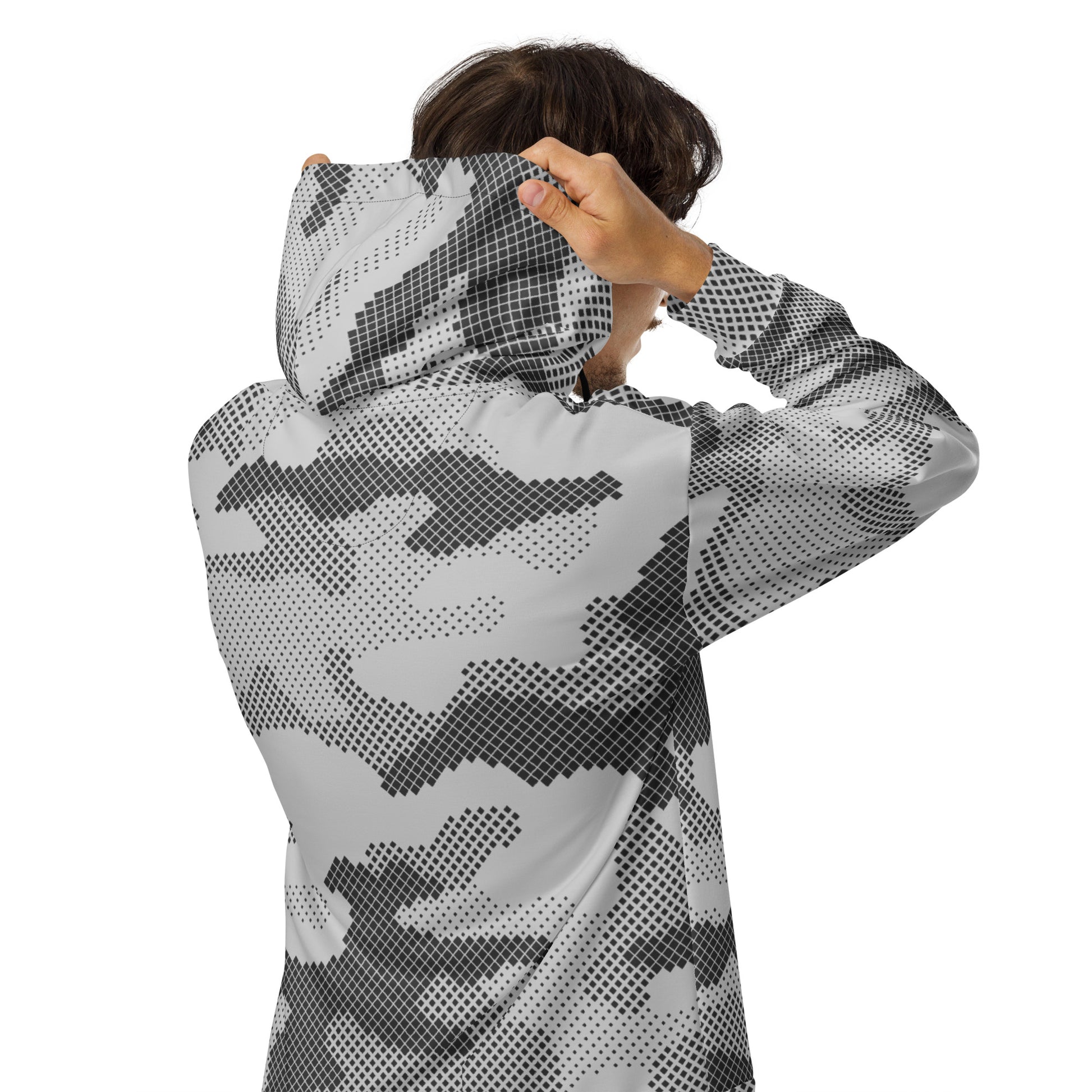 Camo Zip Up Hoodie | Unisex | Black & White Digital