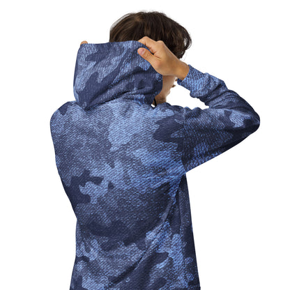 Zip Up Camo Hoodie | Unisex | Denim Blue Camouflage