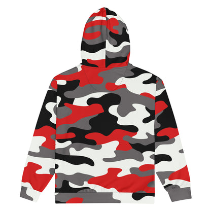 Zip Up Camo Hoodie | Unisex | Red, Black & White